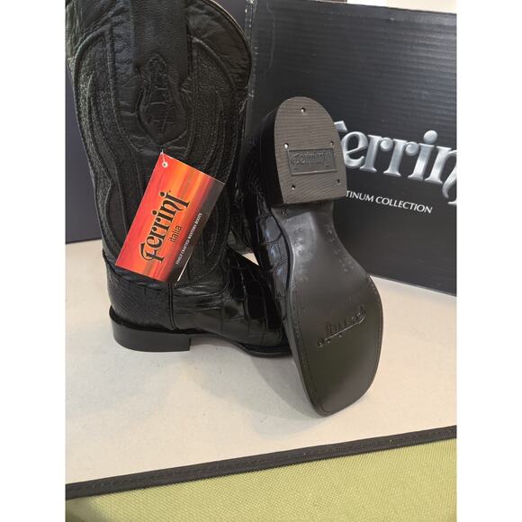 Ferrini 9.5 Platinum Alligator Belly Square Cowboy Mens Boots Black main image 13